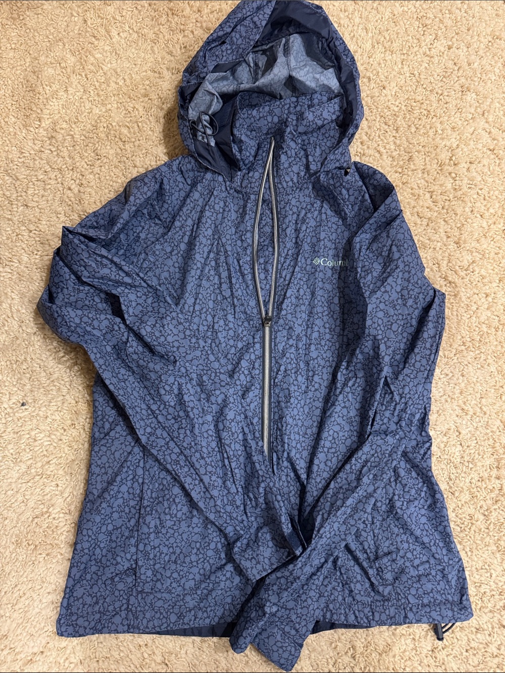 Columbia Navy Floral-Print Hooded Rain Shell